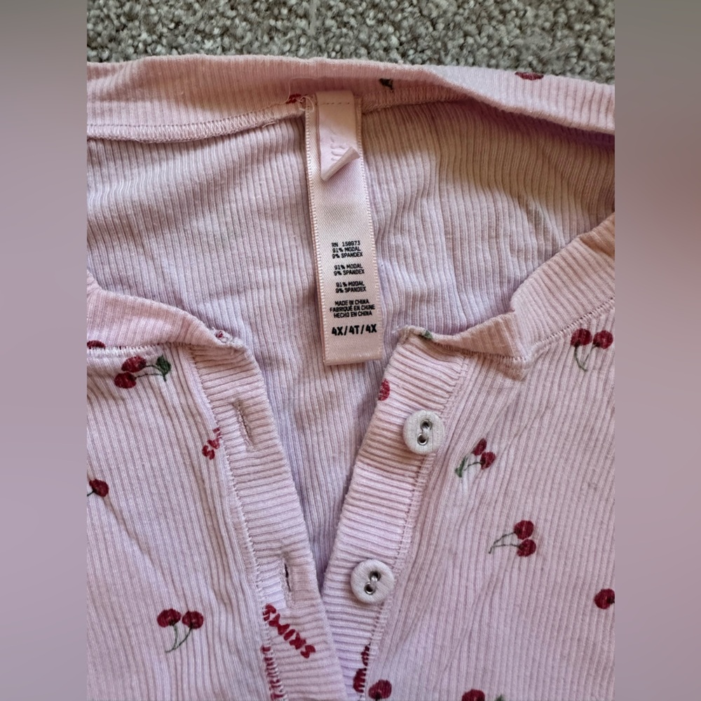 4X Skims Cherry Blossom Henley Style Button PJ Top Pink Cherry Print - Picture 6 of 7